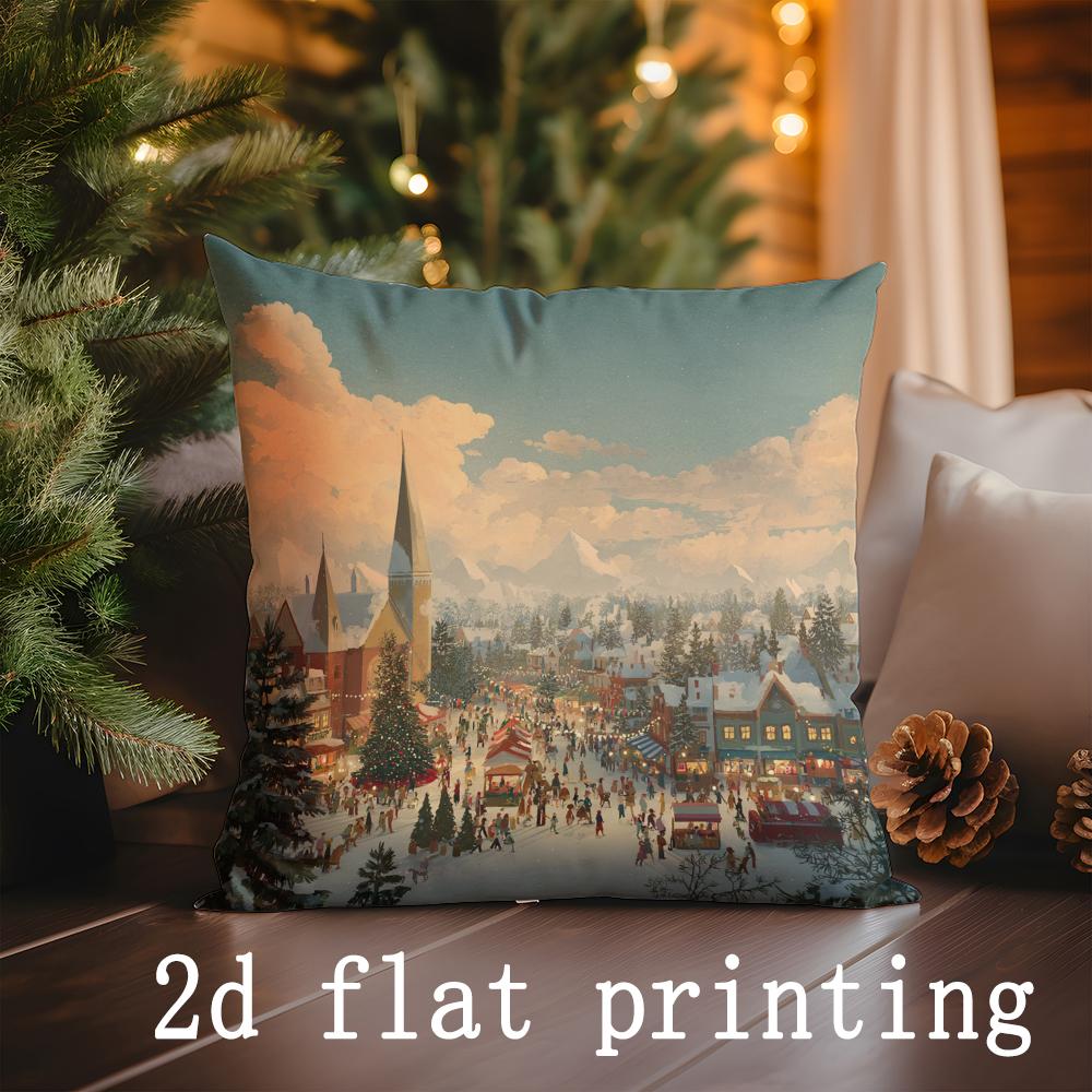 Home Decor Festive Scenes: Christmas-themed Pillow Covers Pattern Cushion Cover Suitable for Sofa Bedroom Car Pillow Cover