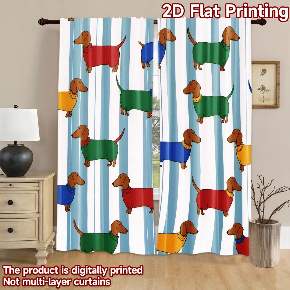 2D flat printing 2pcs Curtain Cute Dachshund Dogs Digital Printed Polyester Drapes Festive Holiday Perfect for Festive for