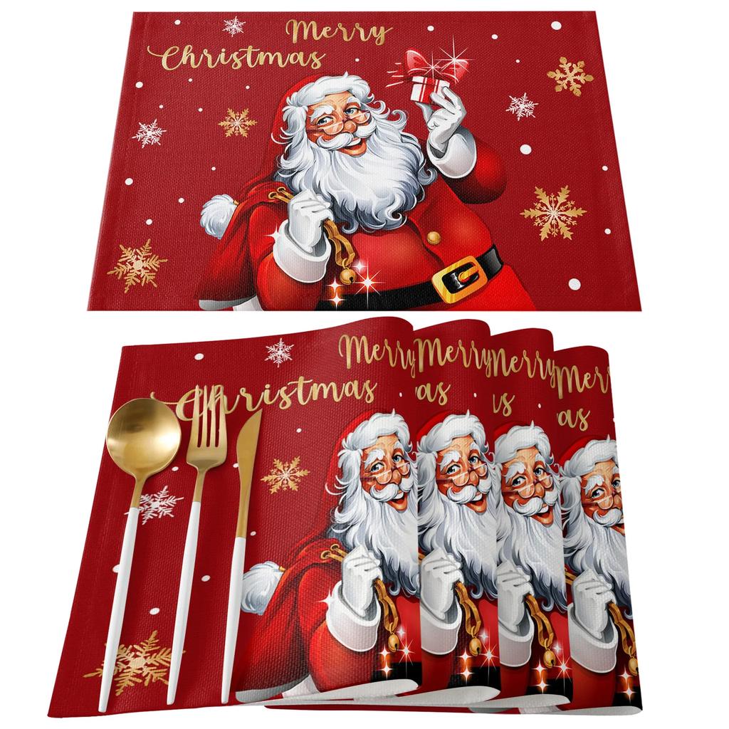 Merry Christmas Santa Claus Print Placemat 2/4/6pcs Kitchen Accessories Coffee Dining Table Mat Coaster Festival Tableware Pads