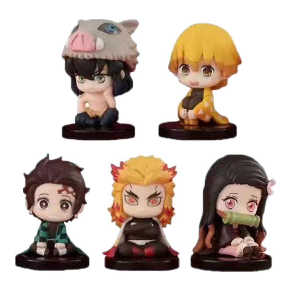 Model Doll Gifts Demon Slayer Figure Toy Anime Kimetsu No Yaiba Q Version Sitting Tanjiro Nidouzi Inosuke Zenizu PVD Figurine
