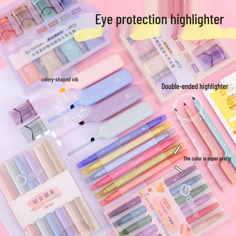 Morandi Double-Ended Highlighter Pen - Eye-Safe Macaron Colors for Students