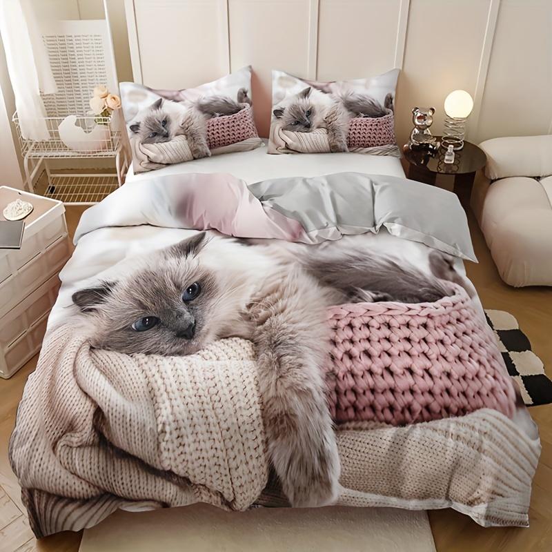 

Fashion Adorable Lovely 3D Cat Print Coton Soft with Soft Fabric Duvet Cover Set Al Season Soft Comfortable Beding Set Bedrom Guest Rom 100*200cm Single