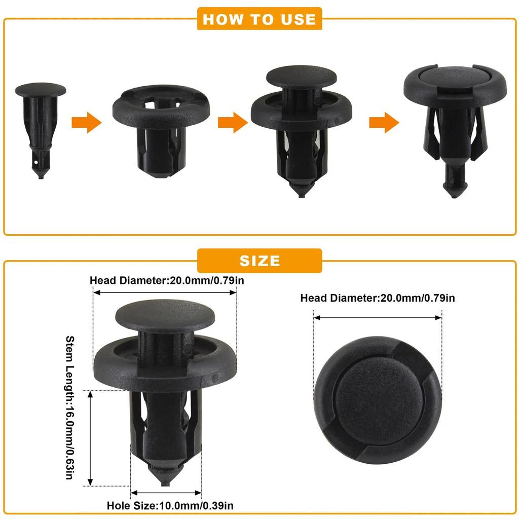 Honda/Toyota M6 Body Bolts & U-Nuts for Engine Cover, Underbody Splash Shield, Bumper