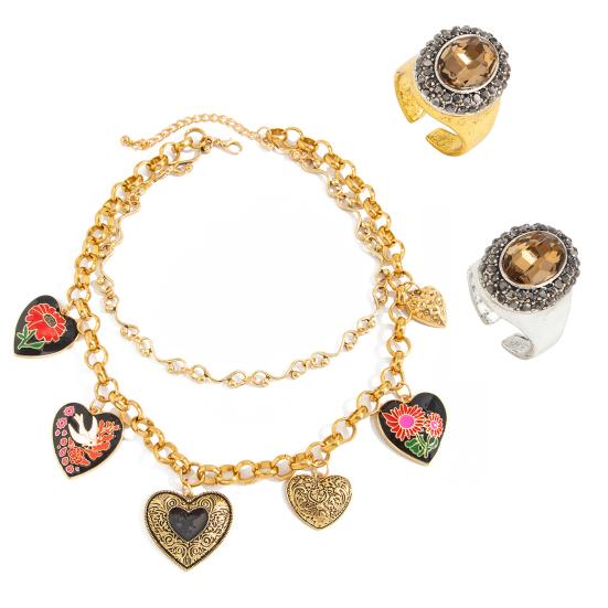 Floral Heart Charms Necklace Double Layer Necklace Vintage