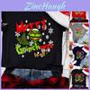 Damen Weihnachten Grinch Kurzarm T-Shirt Tops Mit Trendigem Rundhalsausschnitt Design
