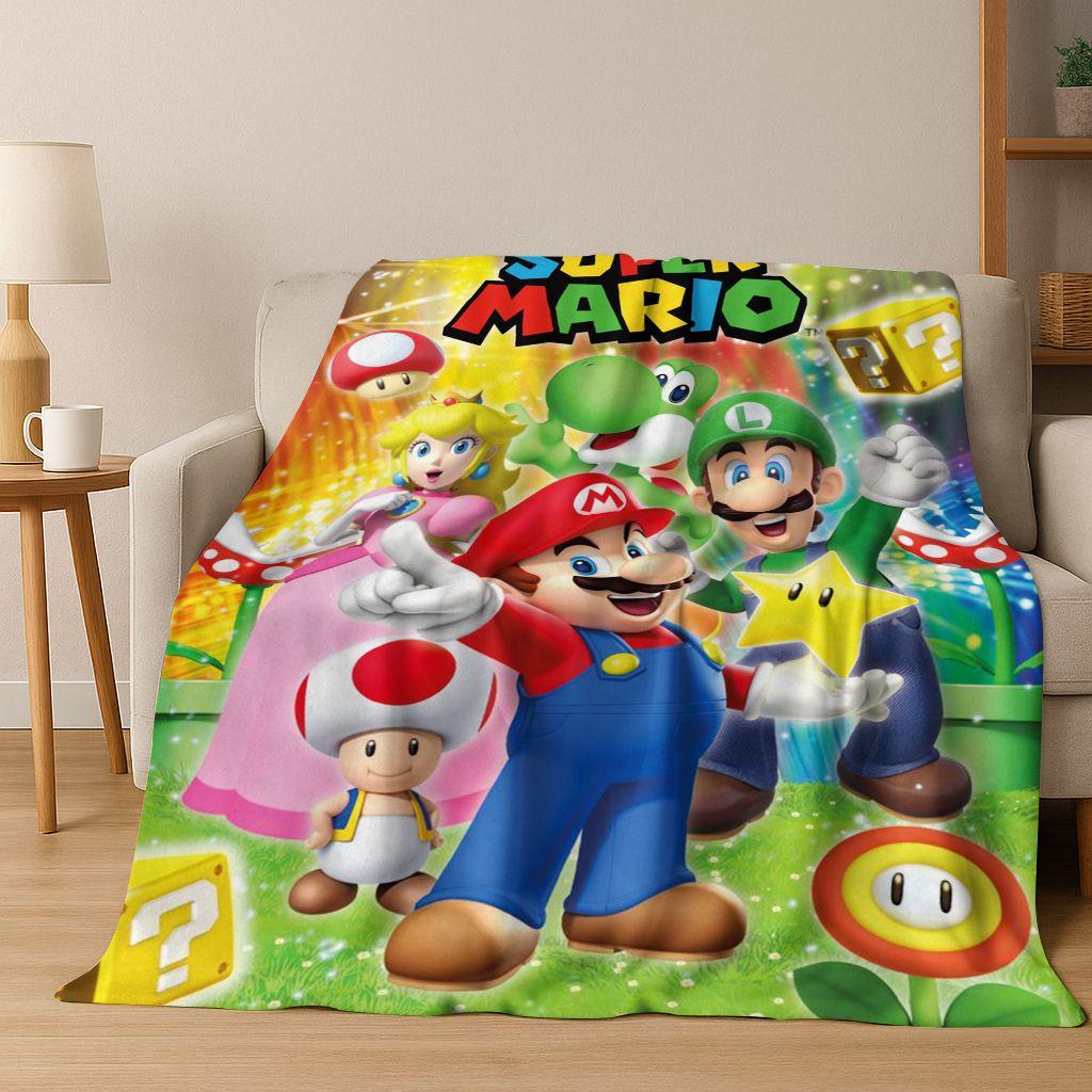 26 Style Mario Cartoon Gift Flannel Blanket,Warm and Cozy Soft Throw Blanket for Home Bedroom Bed Sofa Travel Picnic Cover Kids