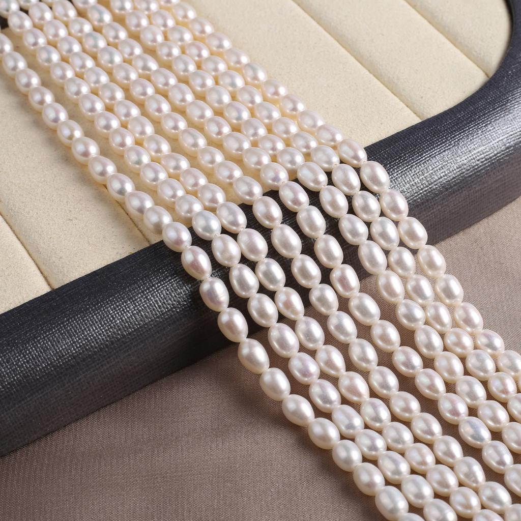 1 šňůra, AAA přírodní sladkovodní perly, bílé oválné perlové korálky, 4-5 mm, pro výrobu šperků DIY, jedinečné řemesla na narozeninovou oslavu, svatbu, 36 cm