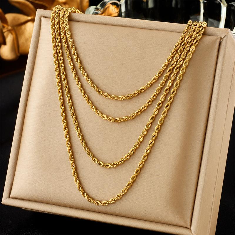 Gold Multi Layer Twisted Rope Chain Necklace Three Layered Design Necklace for Women Fashion Jewelry