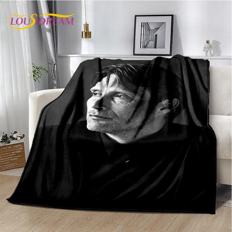 3D Mads Mikkelsen Schauspieler Star Weiche Plüschdecke, Flanelldecke Überwurfdecke für Wohnzimmer Schlafzimmer Bett Sofa Picknick Abdeckung Kinder