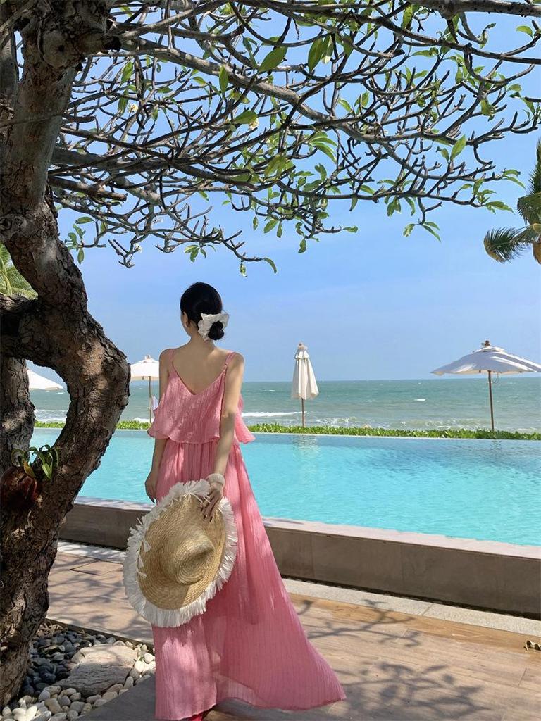 Elegant Sky Blue Backless Maxi Dress for Beach Vacations