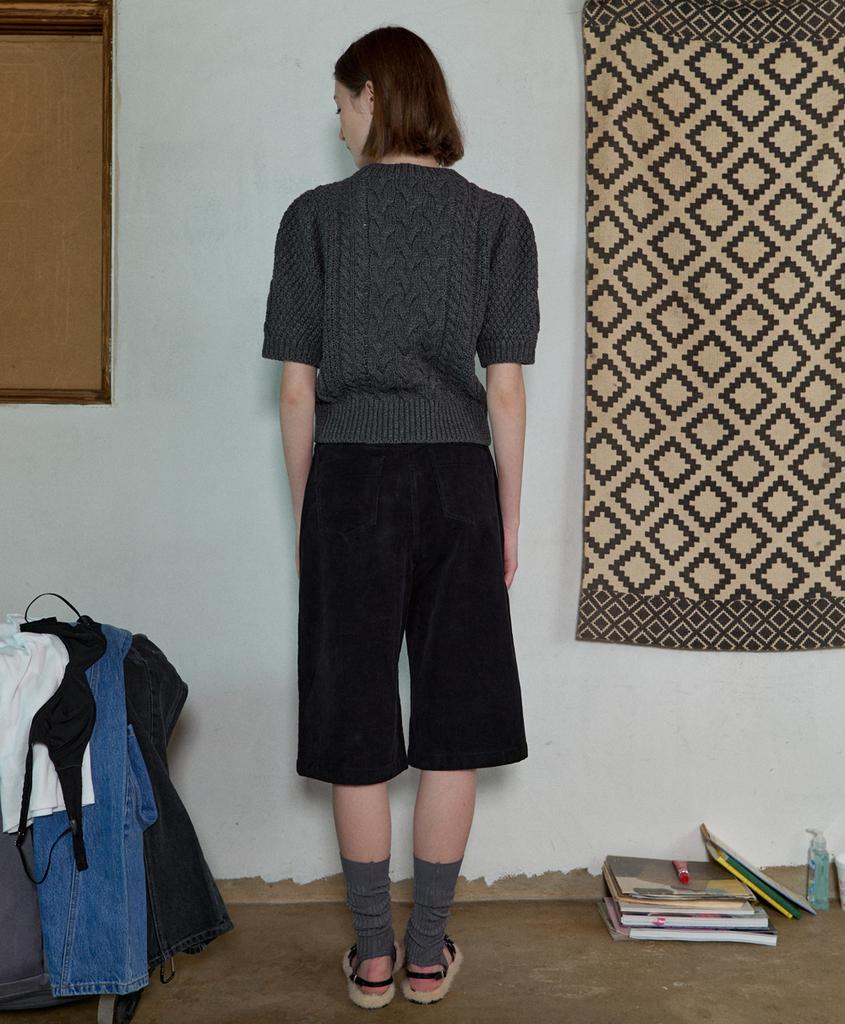 Aobteu Puff Sleeve Cable Knit - Charcoal