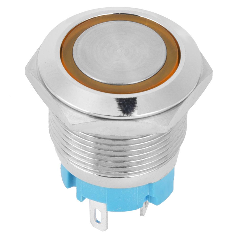 2 Stück Gelber Flacher Selbstrückstellender 4-Pin Taster mit Licht DC 12V ~ 24V für IP65 Schutz