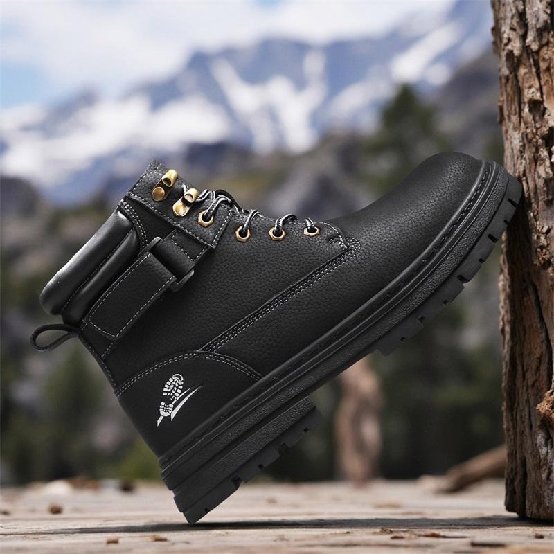 Men's Boots Lace Up Winter New High Top Leisure All-match Men's Casual Boots Non-slip Trend Rubber Men Flat Boots