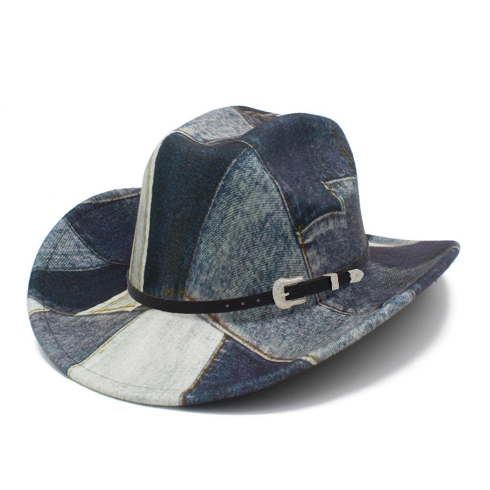 Fashion Street Splicing Top Hat European and American Style Retro with Metal Buckle Belt Jazz Hat Classic Durable Cowboy Hat