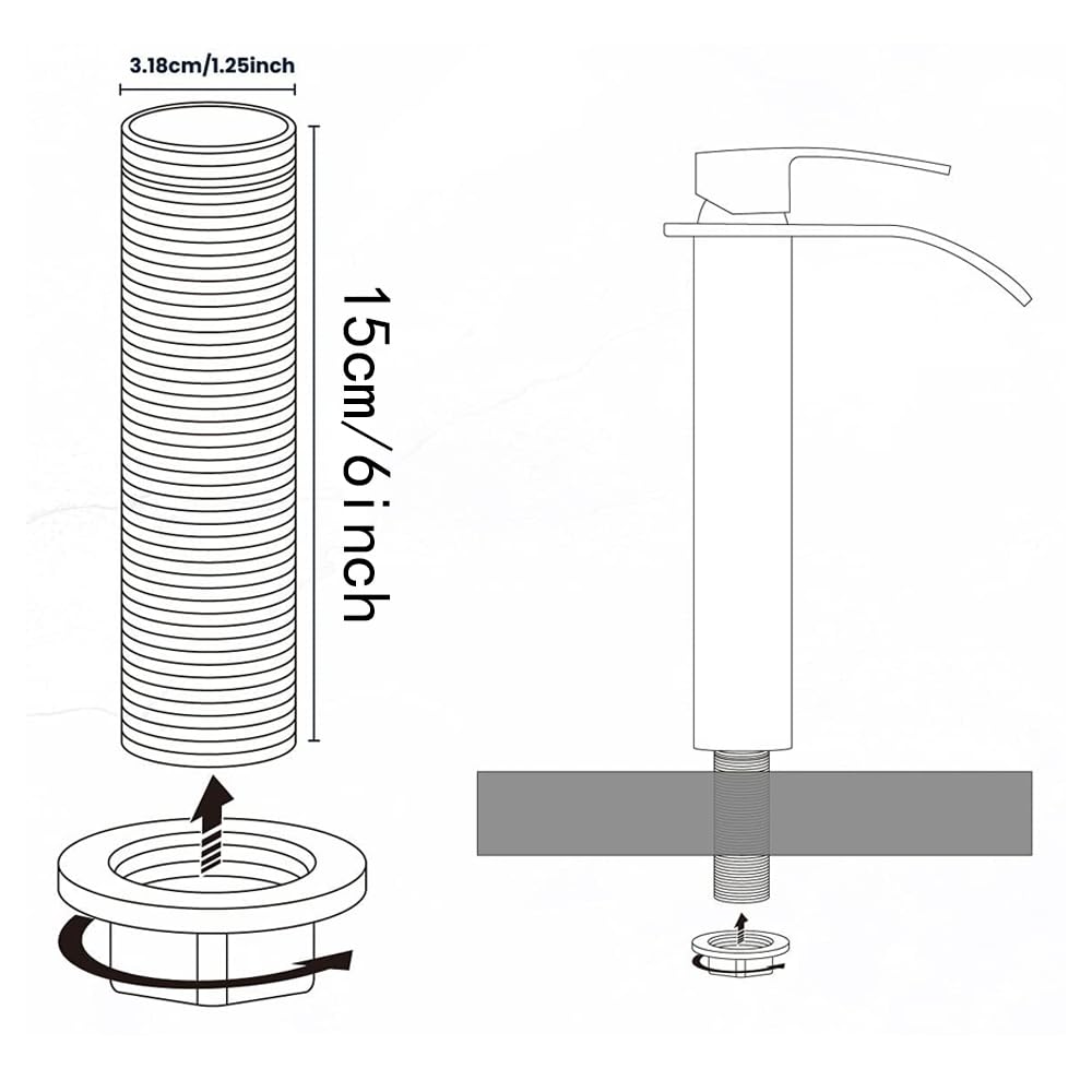 Faucet Nipple with Locking Nut and Washers 6 Inch Extra Length Shank Nuts Faucet Tap Extension Threaded Pipe Mounting Hardware Part 15cm