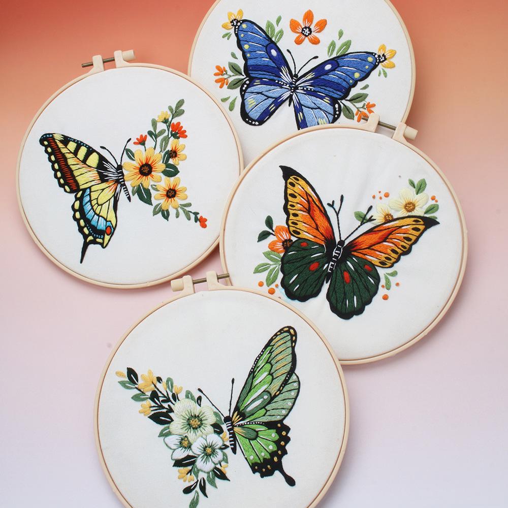 Embroidery Diy Material Pack Kit Bright Butterfly Handmade Embroidery Material Pack