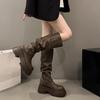 The retro long boots for women in the autumn are new thick-soled, chunky high-top boots that can be folded twice wear P337