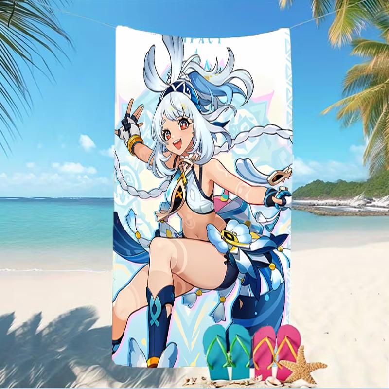 Beach Towel with Genshin Impact characters Pattern - soft,absorbent,machine washable Lightweight&Modern,swimming,Travel Essentials