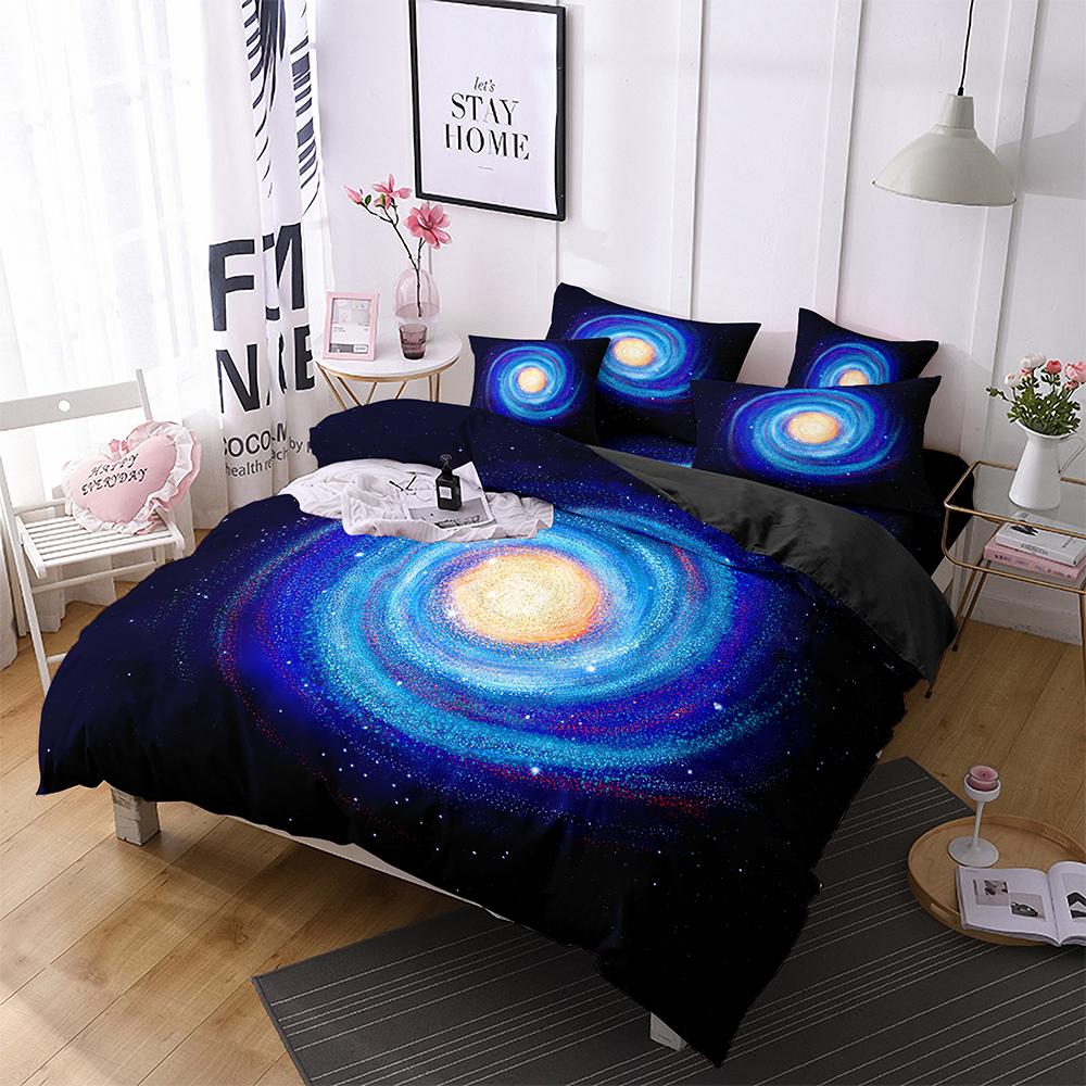Luxury Galaxy Dark Blue Bedding Set Twin Full Queen King Size Duvet/Quilt Cover Set Shining Stars Starry Sky Comforter Cover