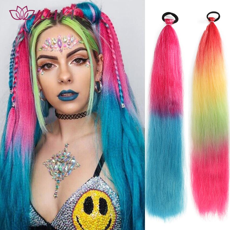26 Zoll Synthetische Pferdeschwanz-Extensions mit Gummiband Ombré Geflochten Bunter Pferdeschwanz DIY Pferdeschwanz Haare Tägliche Party-Nutzung