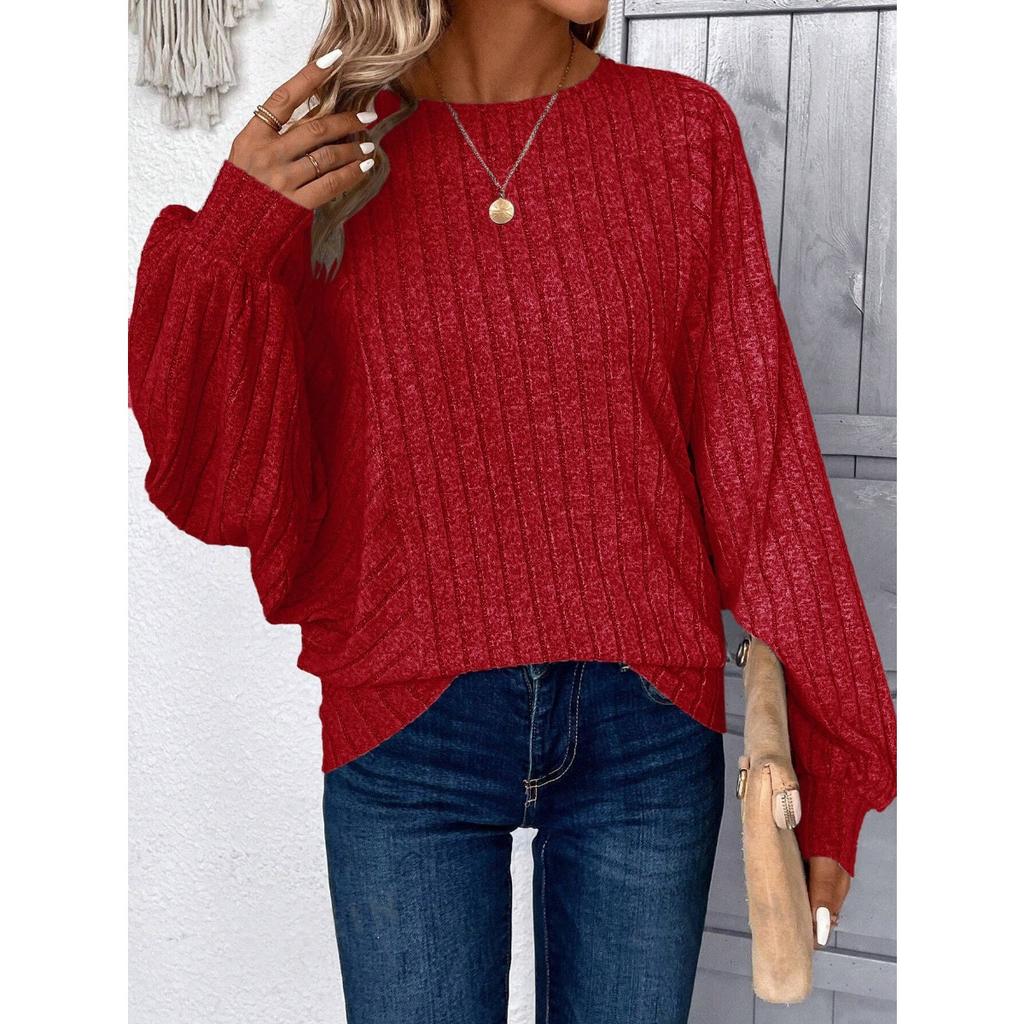 Fall Winter Plus Size Women's Solid Color Casual Comfy Unique Lantern Sleeve Top