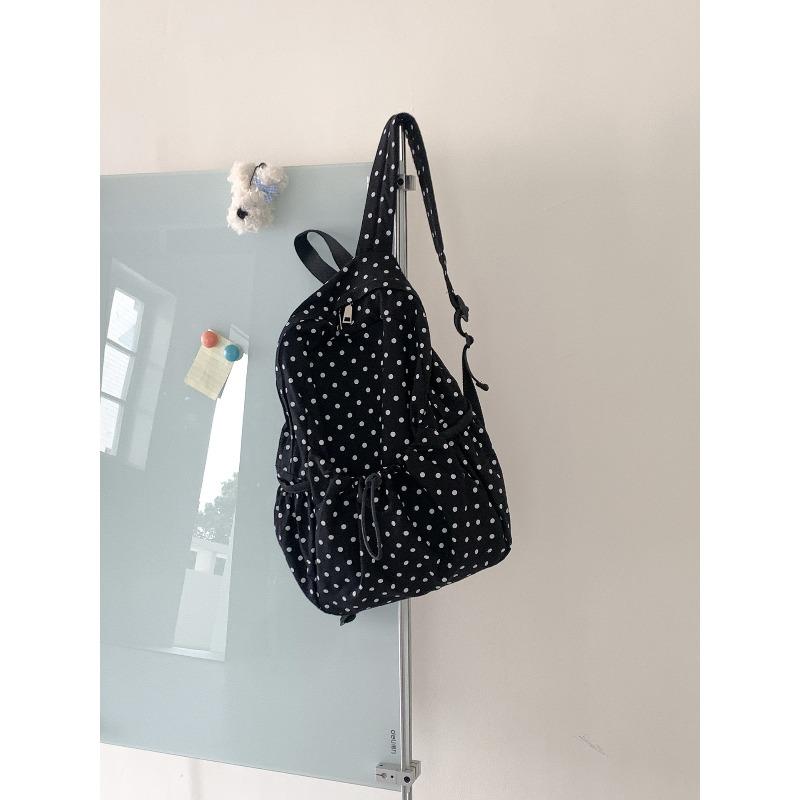 New Backpack Lightweight Literary Polka Dot Backpack Girls Campus Wind Drawstring Pleated Casual Schoolbag