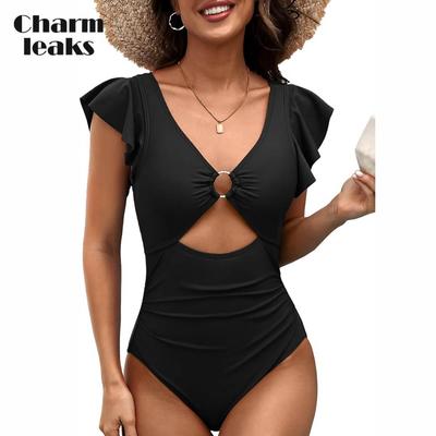 Costume da bagno intero con volant Costume da bagno donna con ritaglio O-Ring Costume da bagno monokini sexy S-XL
