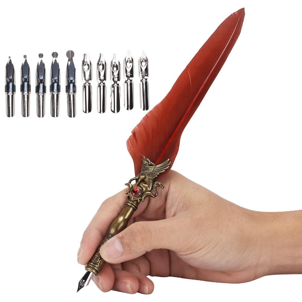 Carved Pattern Dip Pen Feather Shaft Engraved Dip Pen Vintage Signature Pen Thing Collection