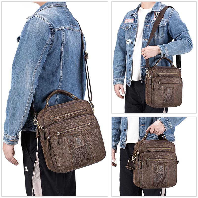 Lion Leiden Vintage Genuine Cowhide Leather Crossbody Shoulder Bag for Men