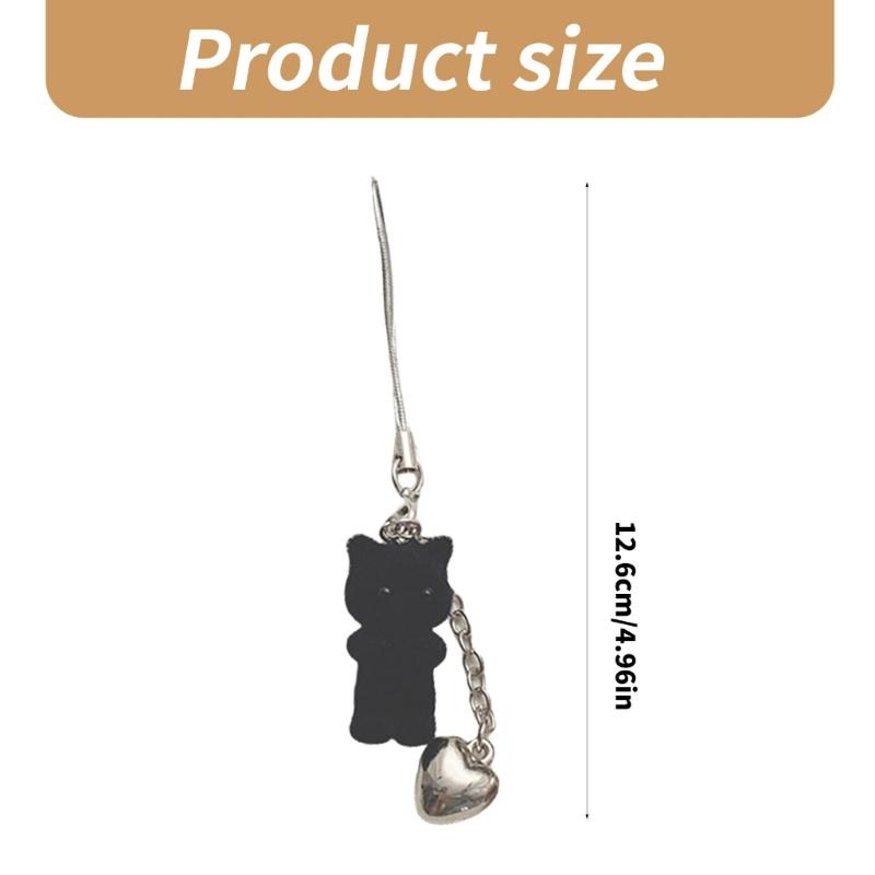 Fashion Flocking Cat Heart Pendant Phone Straps Lanyard Pocket Keychain Strap Backpack Charm Car Key Decoration