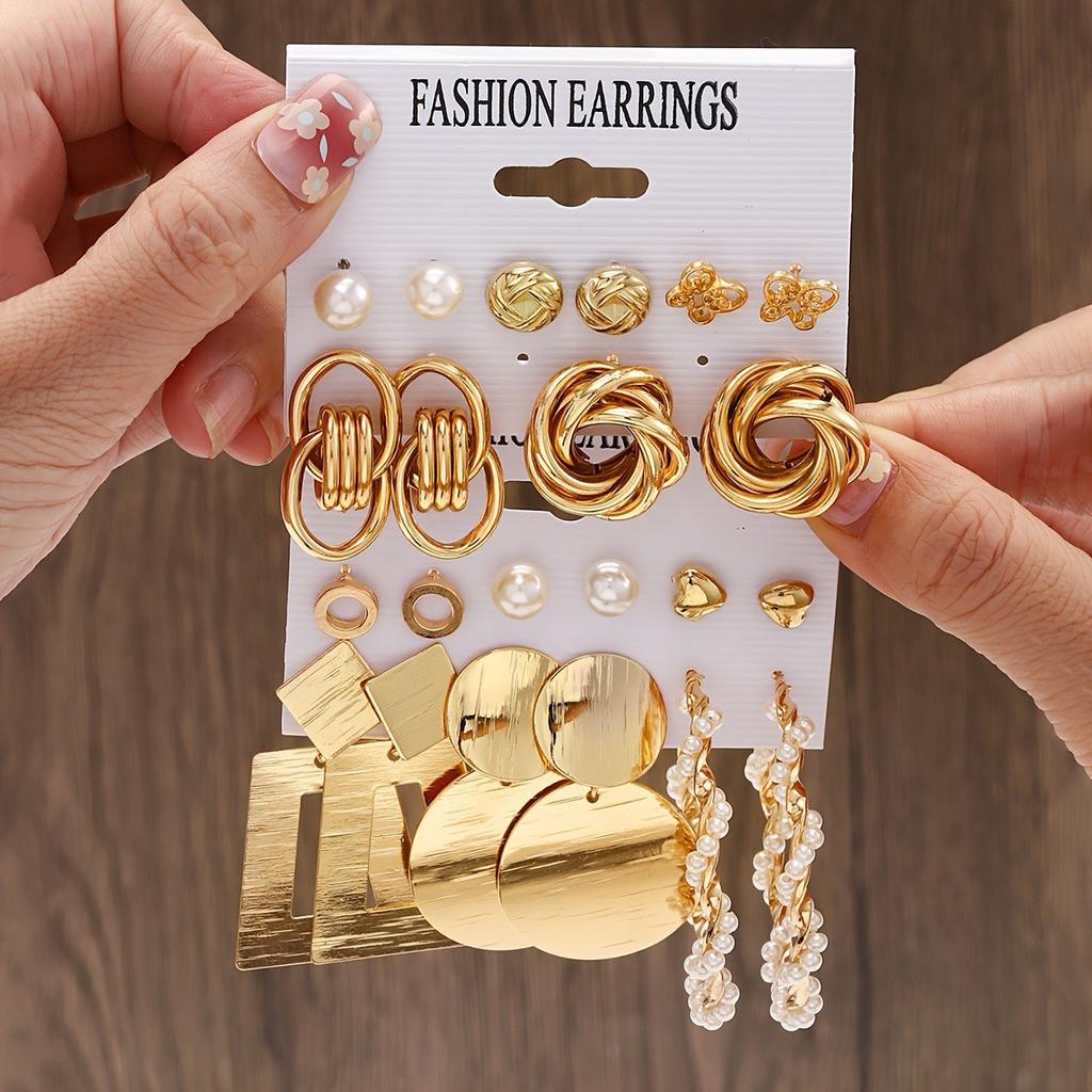 European and American hot-selling geometric earrings with stud earrings combination creative gold earrings set
