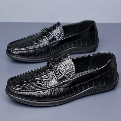 Spring New First-layer Cowhide Men's Beanie Shoes Crocodile Pattern Leather Casual Shoes Men's Fashion Trend Men's Shoes