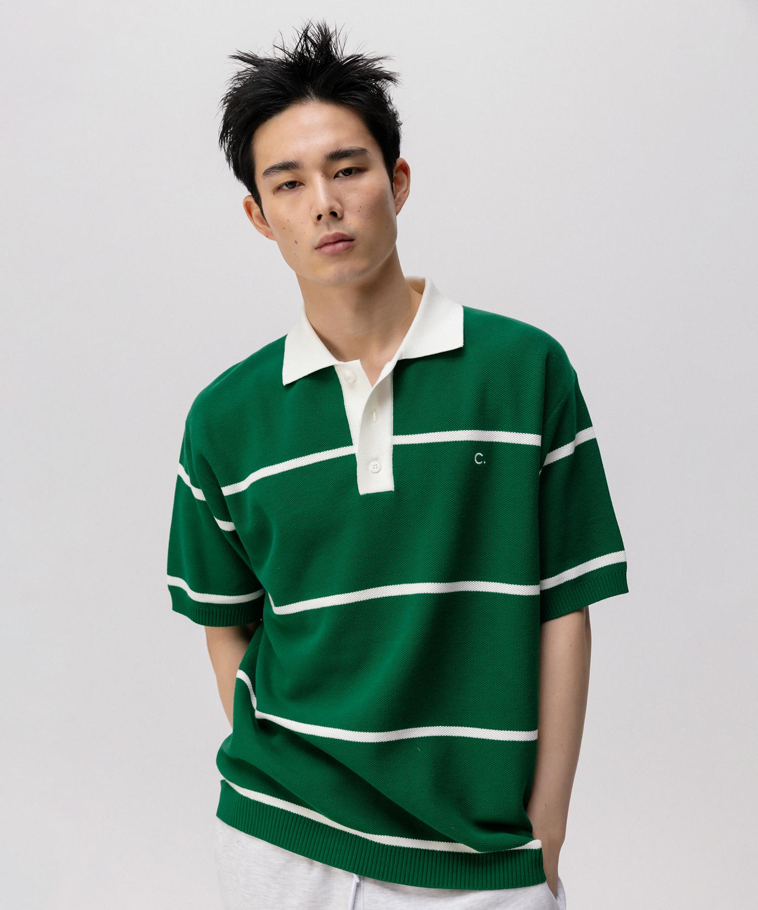 Clove [24Ss Clove] Pin Stripe Pique Knit_Men (Dark Green) Dark Green/L