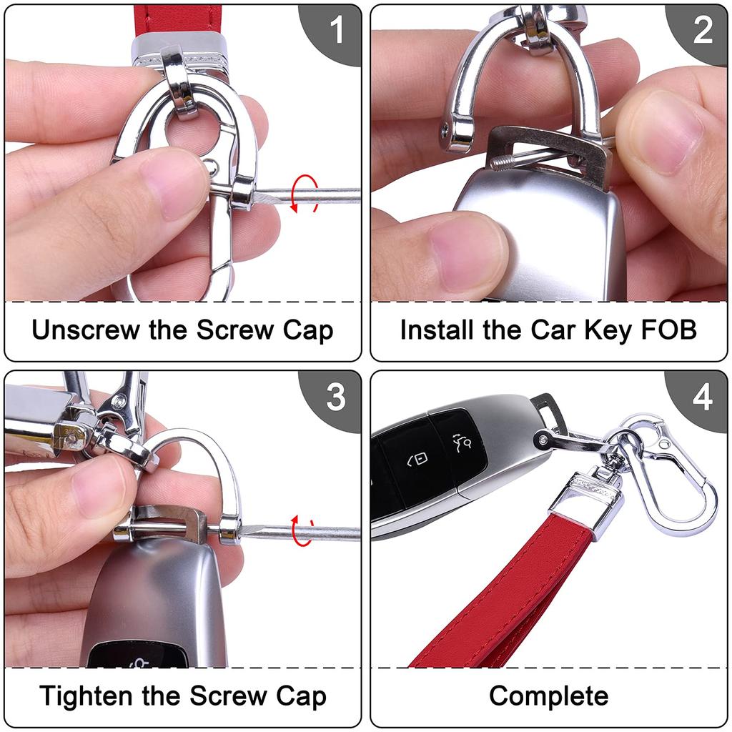 Wisdompro Car Key Chain, Genuine Leather, Car Key Chain, Lost Prevention, Smart Key Universal Type, Stylish, Unisex (Red)