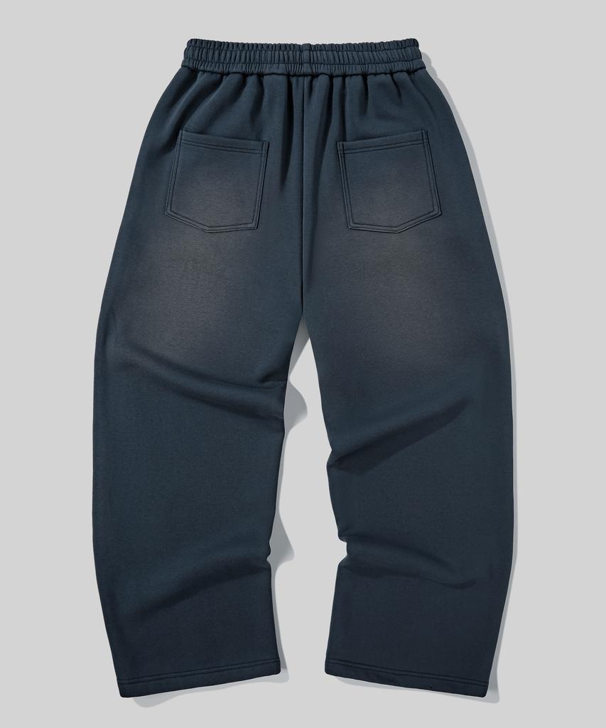 Beodeonteu (Fleece-Lined) Vintage Washed Diagonal Cut Line Sweatpants [Navy]