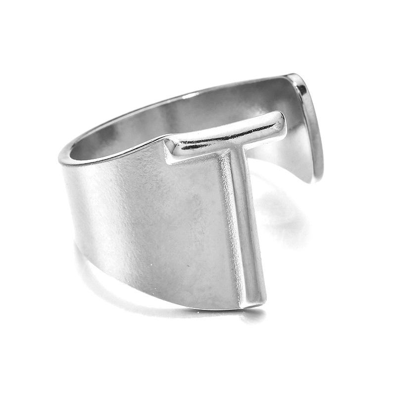 18K Gold Stainless Steel Letter Ring – Fashionable Open European & American Style, Women's Adjustable Titanium Steel Ring