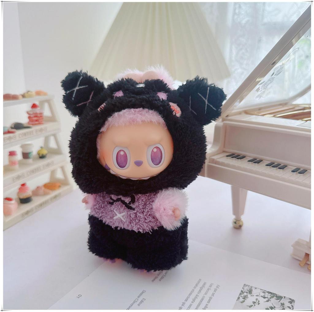 First, Second, and Third Generation Labubu Doll Clothes: 17cm Plush Onesie for 10cm Labubu Dolls, Cute Cartoon Design