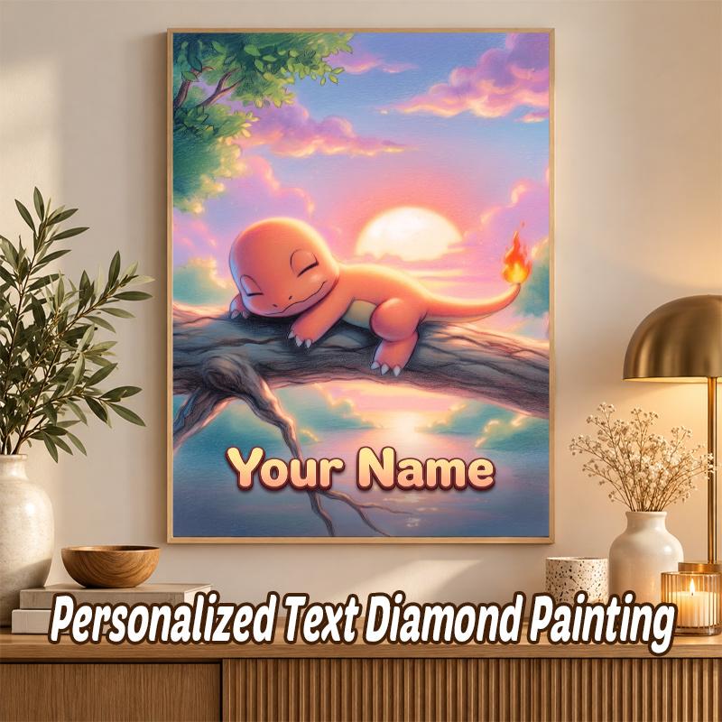 Charmander Custom Name Diamond Painting Personalized 5D Full Drill DIY Diamond Art Home Decor