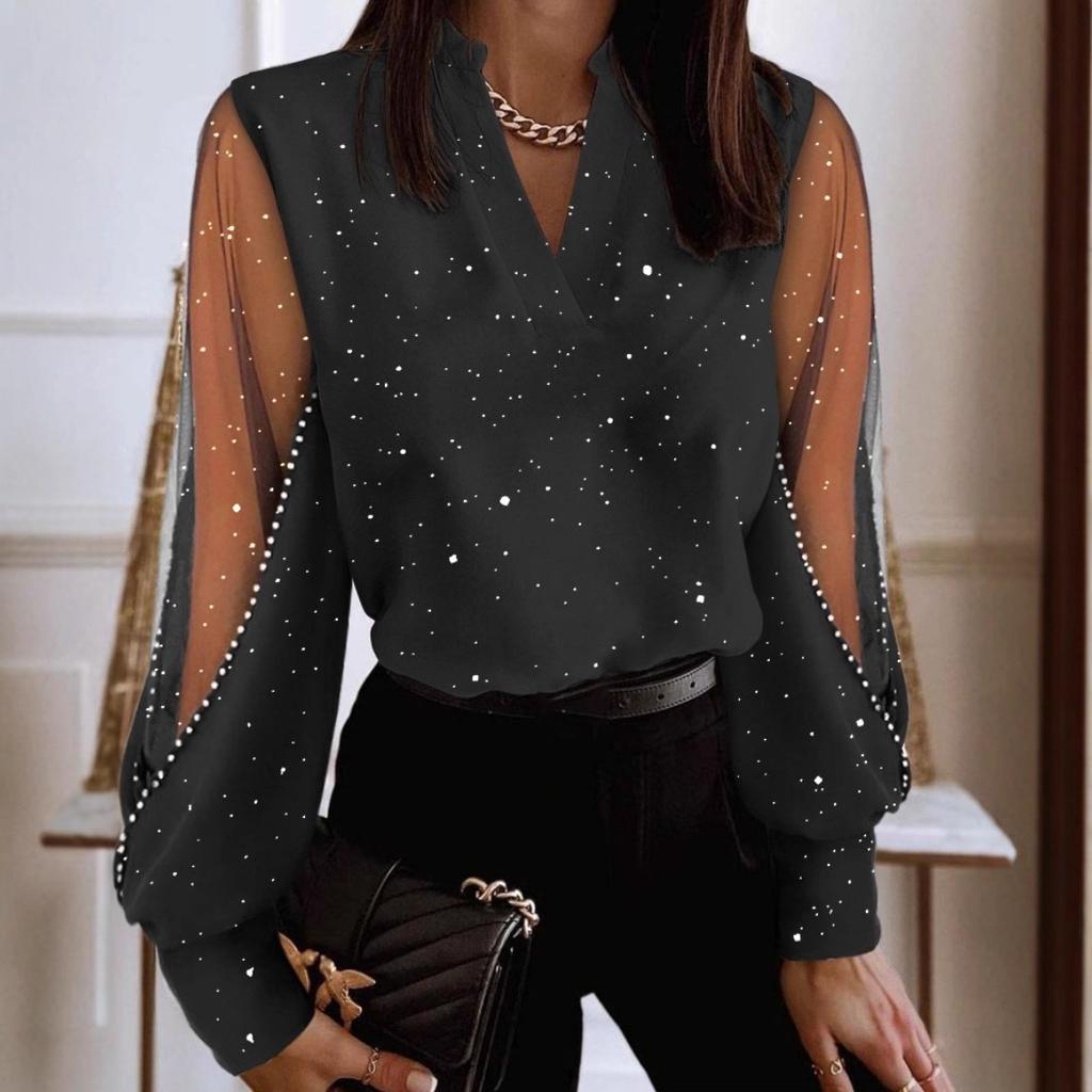 New Autumn/Winter Fashionable V-neck Lace Long-sleeved Blouses for Women