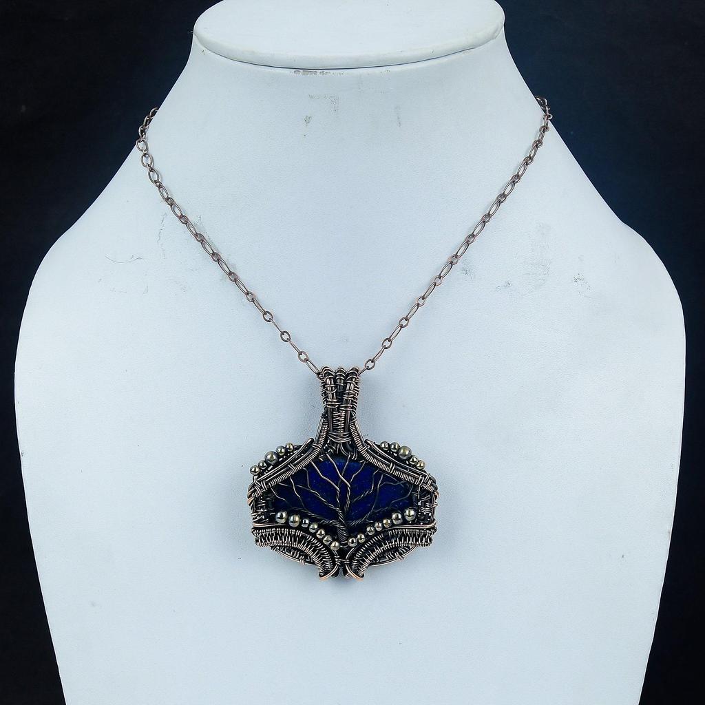 Lapis Lazuli Pendant Handmade Gemstone Jewelry, 999 Copper Wire Wrapped Pendant ,Unique Design Jewelry Pendant