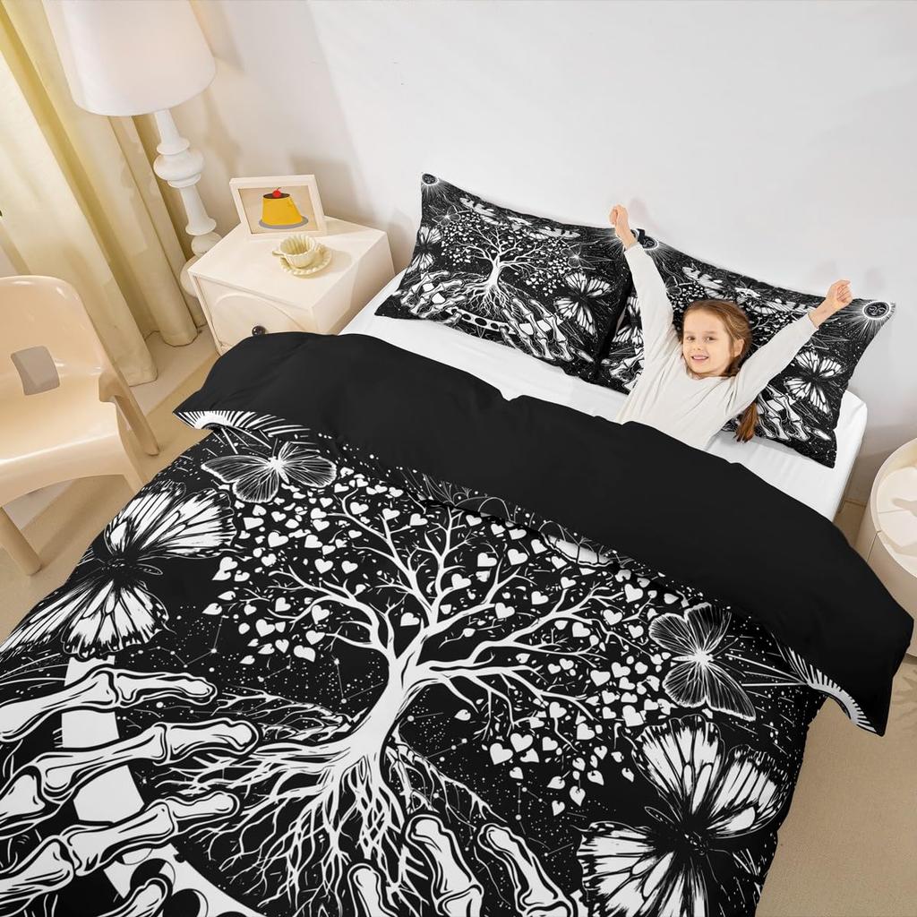 Erosebridal Sugar Skull Comforter Cover Set Skeleton Bones Duvet Cover,Gothic Moth Decor Bedding Sets Twin Magic Unicorn Rabbit Skulls Beddi