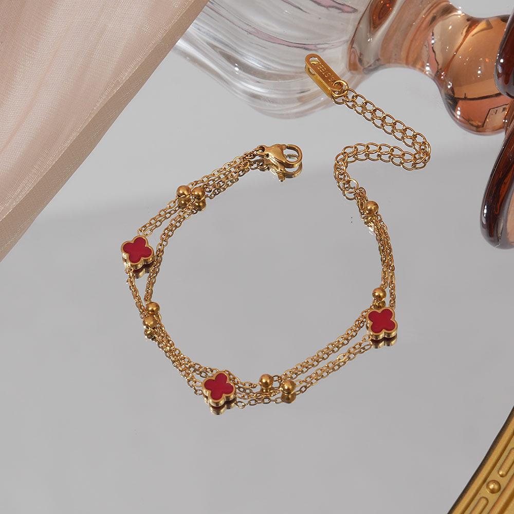 Four Leaf Clover Titanium Steel Bracelet with a Light Luxury and High-end Feel for Women, Simple and Niche, Not Fading Hand Jewelry