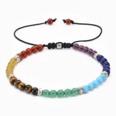Damen Natürstein Yoga Armband, 4MM Tigerauge mit Silberperlen-Abstandhaltern, Kaiserstein Freundschafts-Geflochtenes Armband