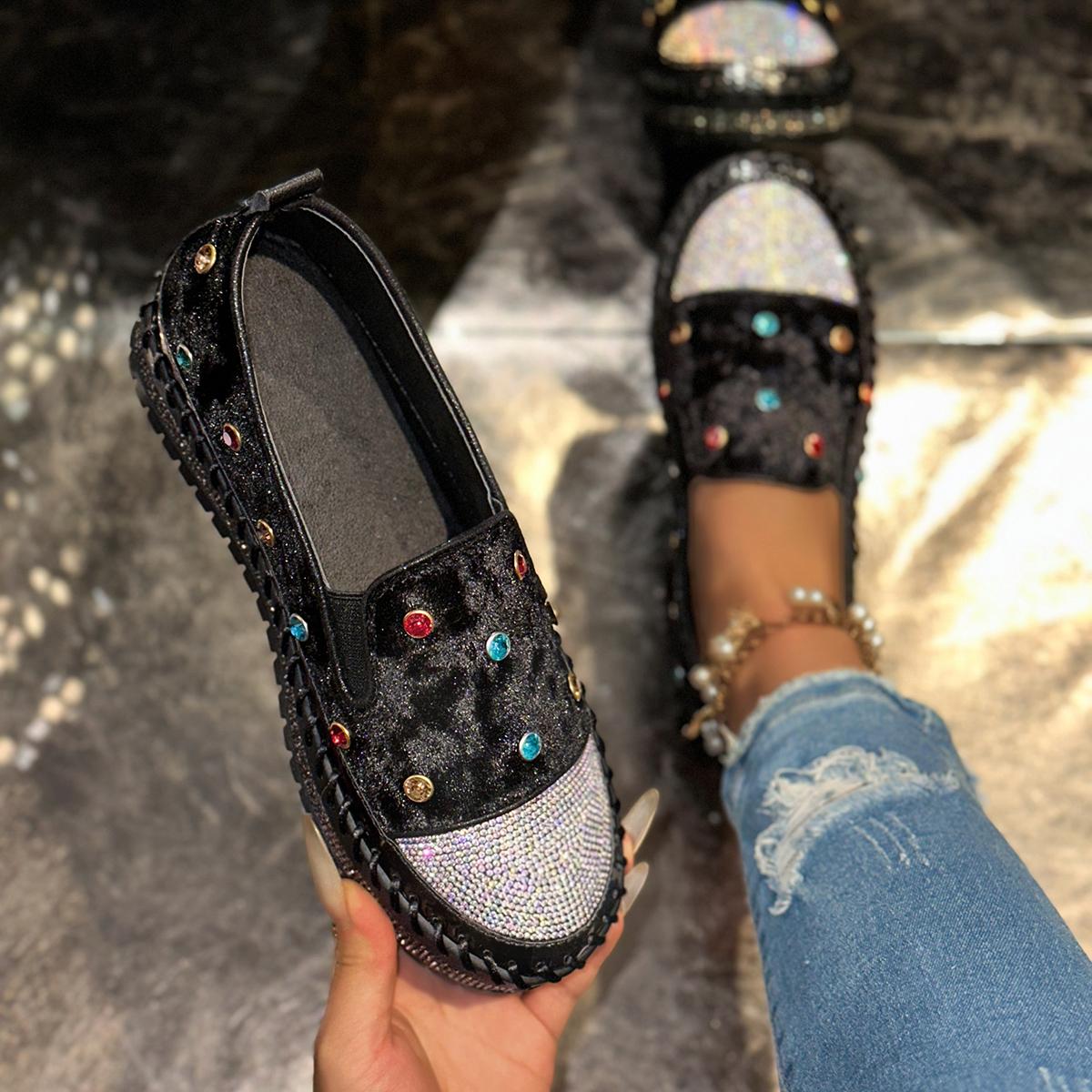 

Женские кроссовки повседневные большого размера без шнуровки с бриллиантами модные лоферы трендовые плоские туфли женские удобные кроссовки на резиновой подошве женские 35 чёрный