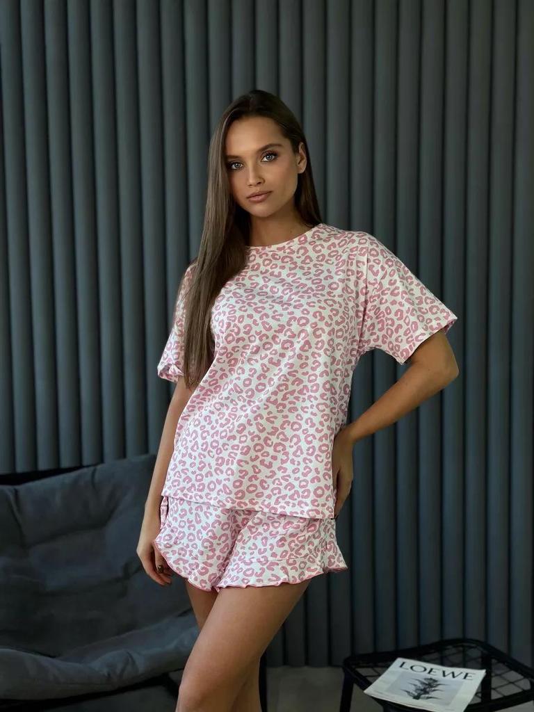 European & American Leopard Print Pajama Set: Loose Short Sleeve Top & Shorts for Women (2025 Collection)