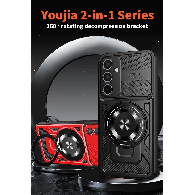 Slide Camera Armor Protection Case For Samsung A56 A36 A26 A16 A55 A35 A25 A15 A17 360° Rotating Magnetic Ring Stand Phone Cover