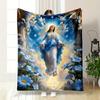 Virgin Mary Angels Flowers Blanket  Printed Blanket for Living Room Bed Couch Lunch Break Soft Cozy Blanket for Friend's Festival Gift