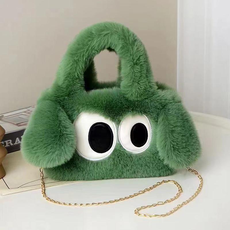 Furry Chain Shoulder Bag  Cartoon Big Eyed Dog Soft Plush Crossbody Bag Handbag Women Girls Cute Plush Bag