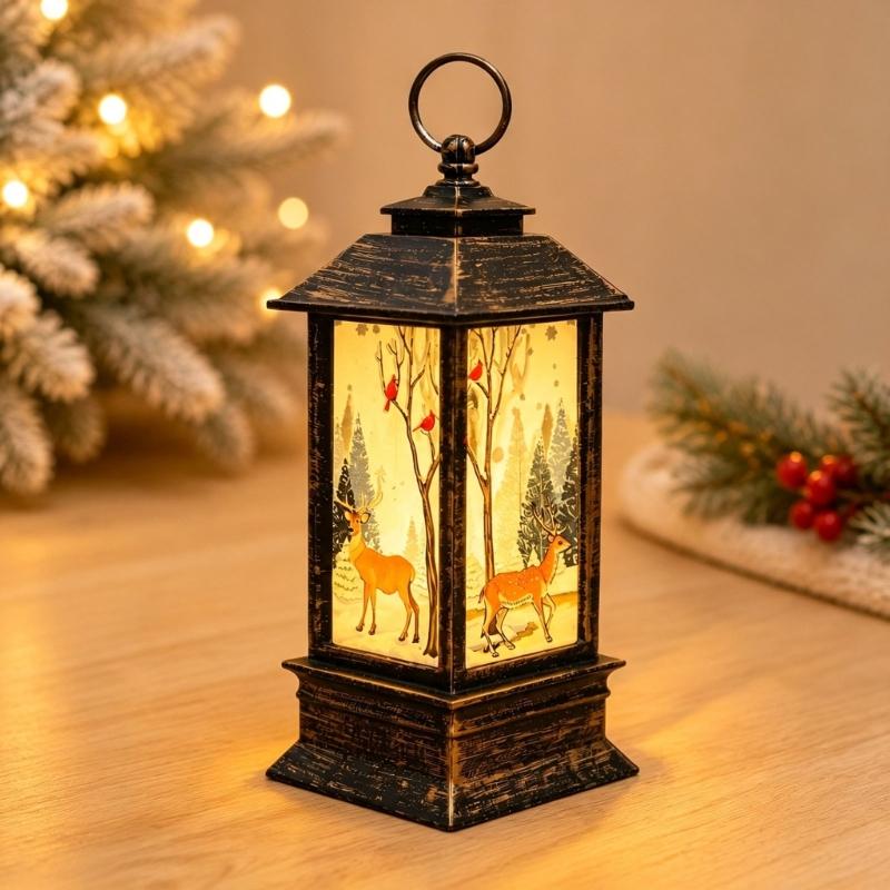 Christmas Party Lantern, Compact ABS Lighted Holiday Ornament for Mantel Tabletop Bookshelf and Shop Window Styling
