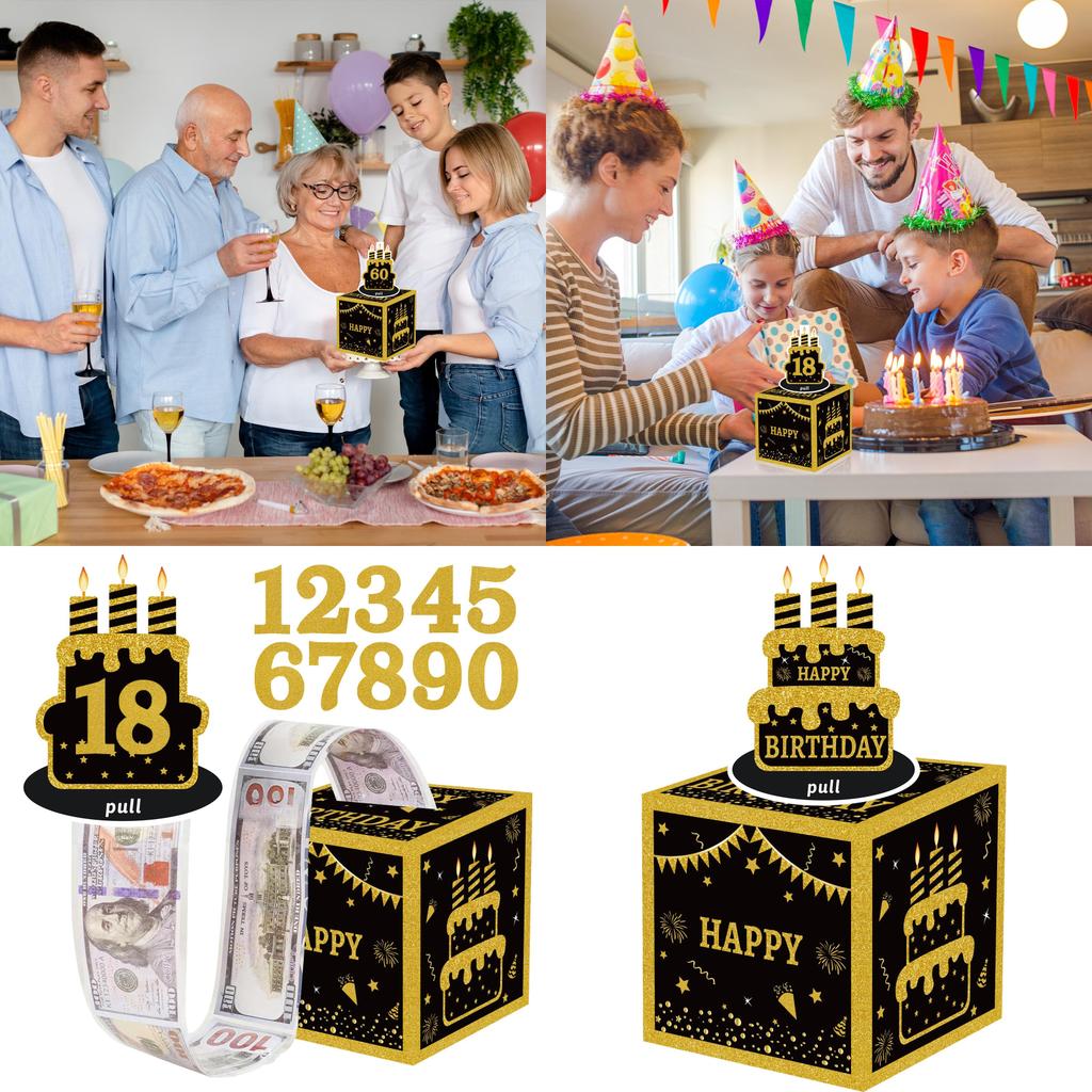 Black Gold Birthday Money Box For Party Decor And Gift Giving